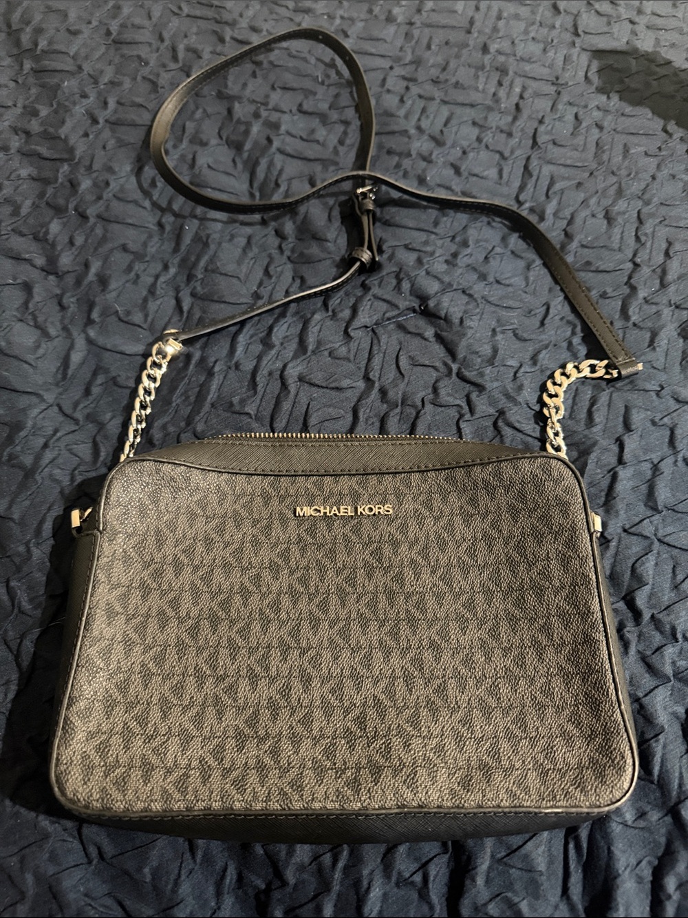 Michael Kors Black Logo-Print Chain Strap Crossbody